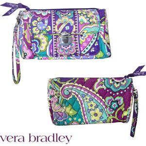 Vera Bradley Heather Paisley Quilted Push Lock Closure Zip Around Wristlet